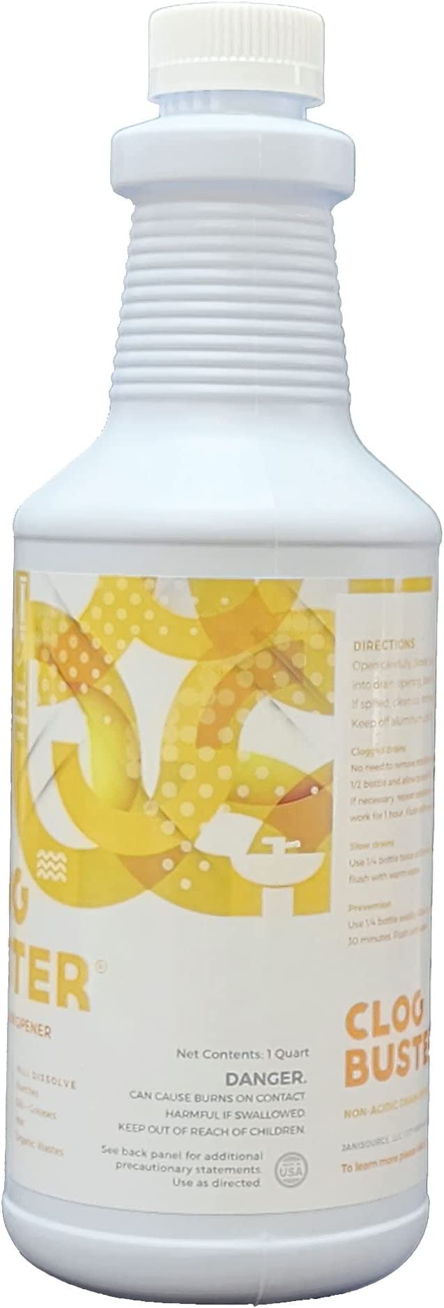 ClogBuster Non-Acidic Drain Opener and Clog Remover, Commercial Grade, 1 Quart (3-Pack)