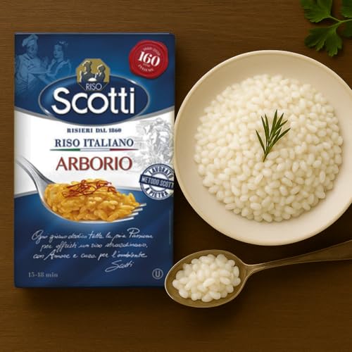 Arborio Rice, Risoto Rice, 100% Italian, 2.2 Lb (1 kg) Chef Selection, Recipe Included For Easy Preparation, Gluten Free, Non-GMO, Vacuumed Packed, Riso Scotti