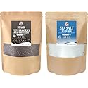 52USA Black Peppercorns 12 oz and Coarse Sea Salt 2 lbs, Salt and Pepper for Grinder Refill, Whole Peppercorns