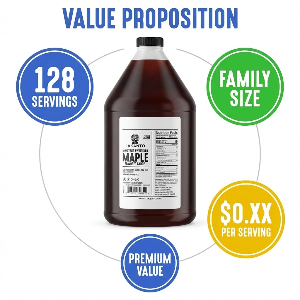 Lakanto Sugar Free Maple Flavored Syrup Sweetener with Monk Fruit and Erythritol, 128 fl oz