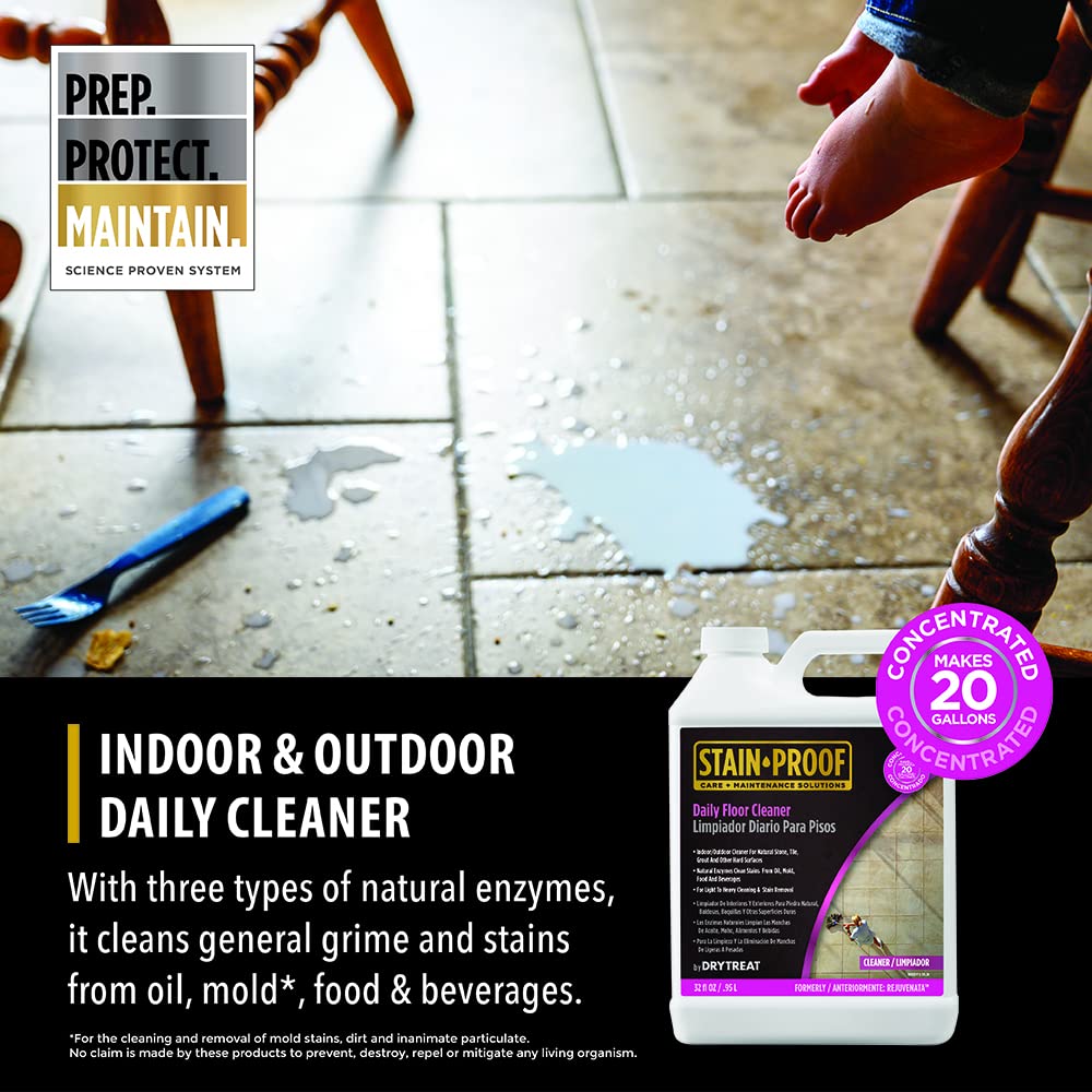 Dry-Treat Stain Proof Daily Floor Cleaner Concentrate - 1 Qt., Enzymatic Cleaning Formula for Mopping Tile, Marble & Luxury Vinyl Floors