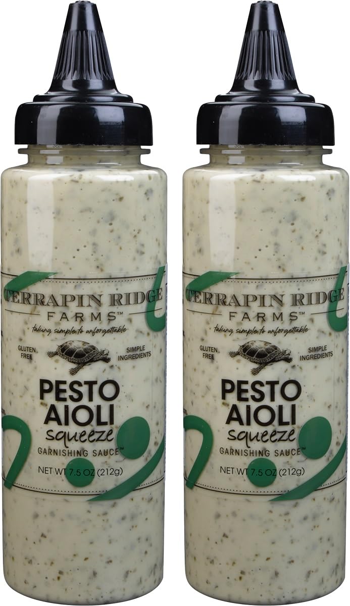 Terrapin Ridge Farms Pesto Aioli Garnishing Sauce - Gluten-Free, Keto-Friendly, Low Carb, Low Sugar -7.5 Oz Squeeze Bottle (Pack of 2)