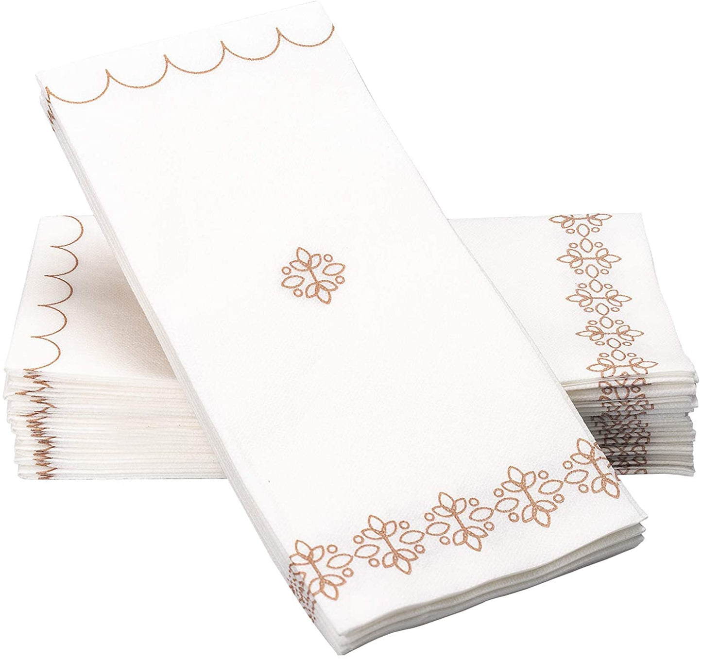 100 Pieces Rose Gold Disposable Dinnerware Party Set - 25 Cups (9oz), 25 Linen-Feel Napkins, 50 Paper Straws - Elegant Dinnerware for Weddings