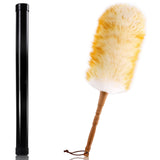 Lambswool Duster with Solid Wooden Handle,Leather Hang Strap,18.9 inch Long,Natural Feather Duster for Cleaning Ceiling Fans,Window Blinds,Computer