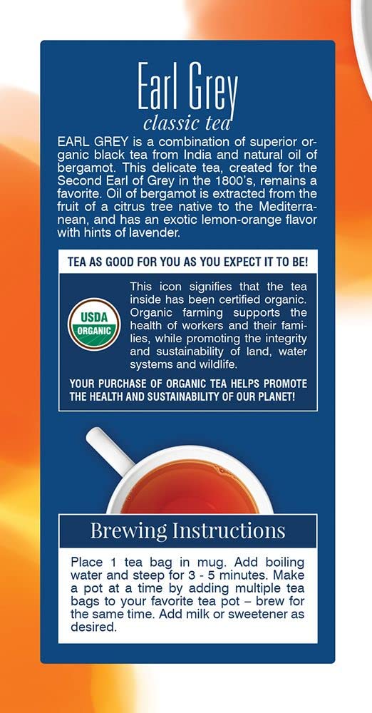 Davidson's Organics, Earl Grey, 25-count Tea Bags, Pack of 6