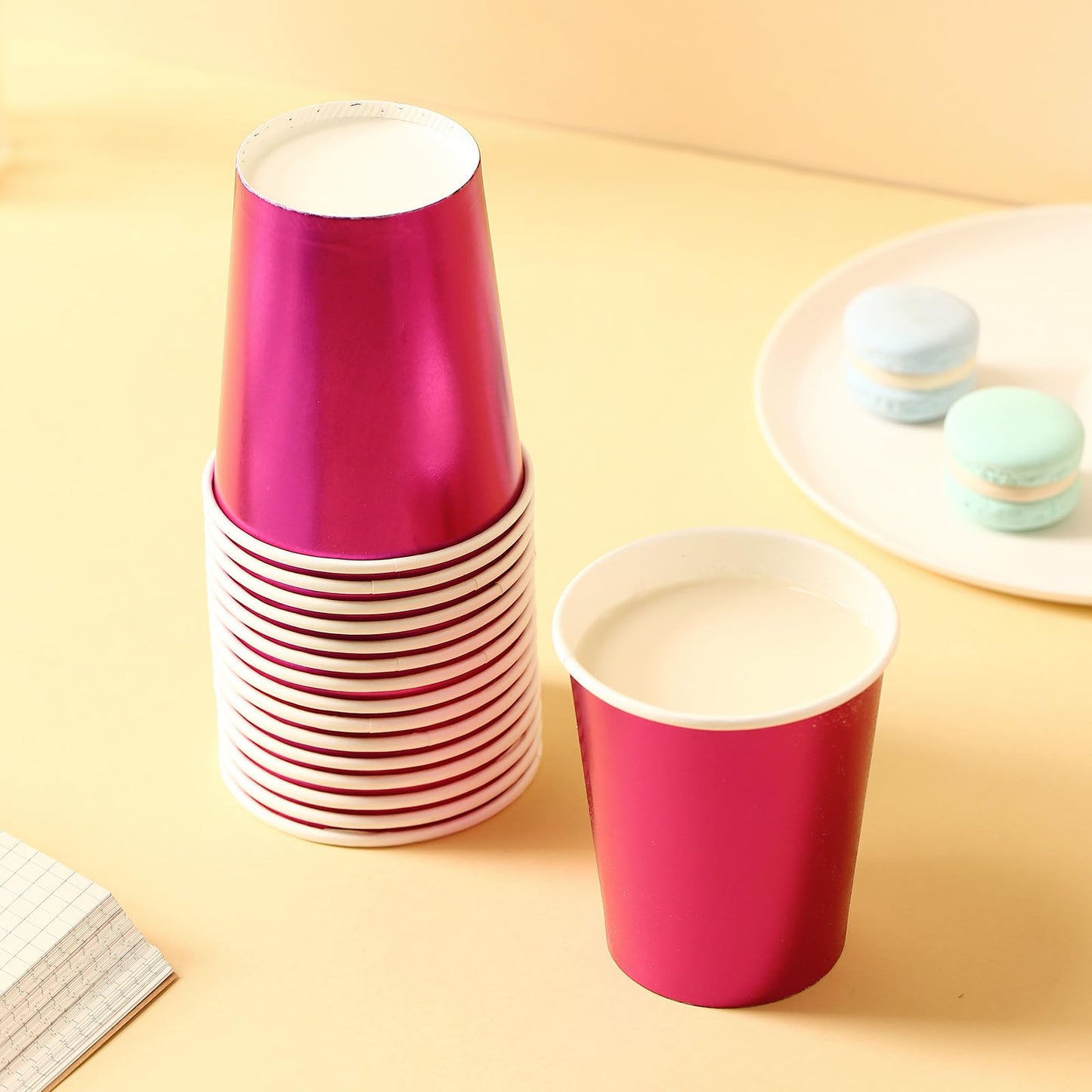 ZebrAnt Rose Red Paper Cups 9 oz [50 pack] Disposable Party Cup for Hot Cold Drinks Tea Coffee Water Milk Juice Glitter Holographic Red Picnic Home