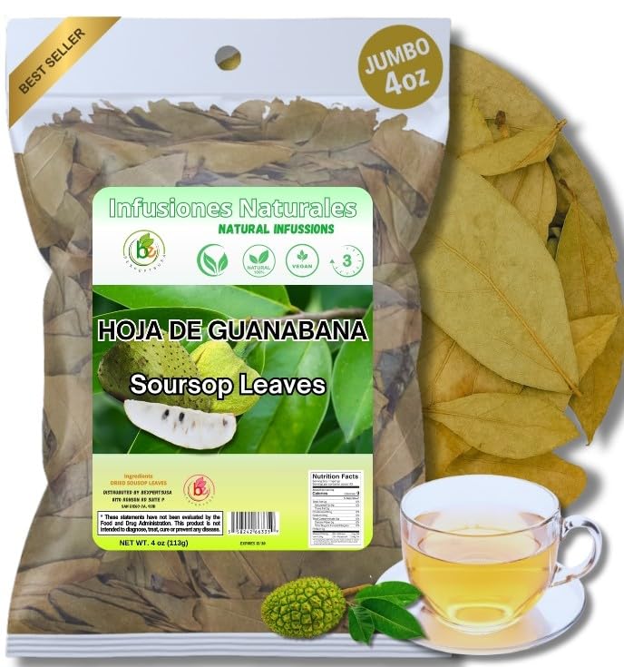 Guanábana Hojas (Soursop Leaves Tea) - Jumbo 4 oz - 100% Natural, Vegan, Non-GMO, Wildcrafted & Authentic - Caffeine-Free Herbal Tea - Makes 30+ Cups