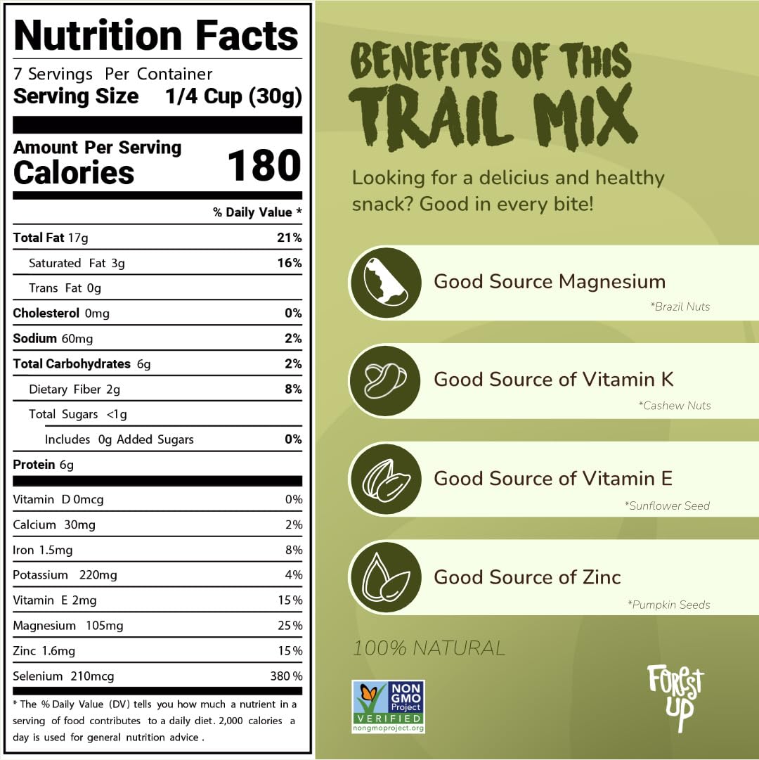 Trail Mix Nuts and Seeds - Brazil Nuts, Cashews, Pumpkin Seeds and Sunflower Seeds 7oz - Healthy Snack, Gluten Free, Non-GMO, Vegan -Forest Up