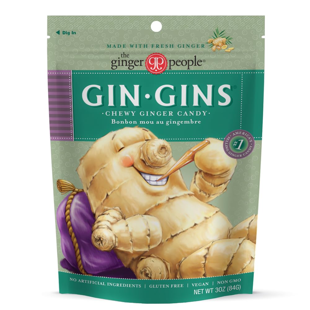 GIN GINS Original Ginger Chews - Natural Fresh Ginger Candy by The Ginger People - Individually Wrapped Healthy Candy - Original Flavor - 3oz Bag