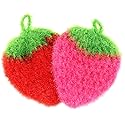 Acrylic Dish Scrubber for Dishwashing Multi-use Non-Scratch Net Cloth Scrubber Sponge Set of 2 (Strawberry)