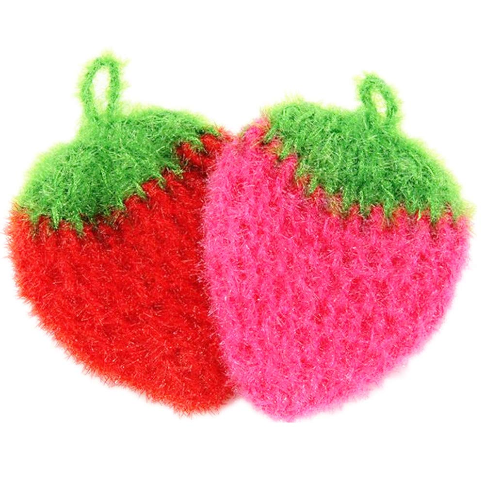 Acrylic Dish Scrubber for Dishwashing Multi-use Non-Scratch Net Cloth Scrubber Sponge Set of 2 (Strawberry)