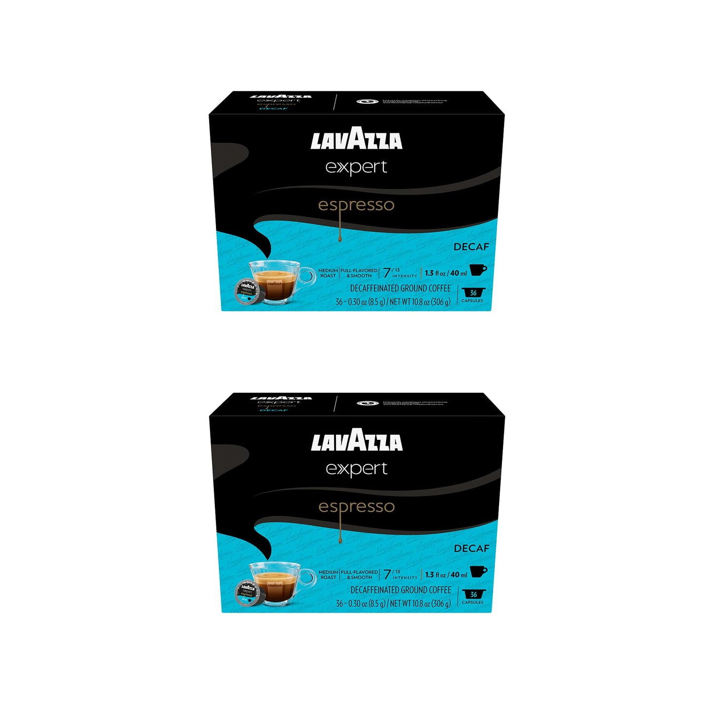 Lavazza Expert Espresso Decaf Capsules, Medium Roast, Arabica and Robusta Blend, Compatible with Lavazza Classy Machines (72 Capsules)