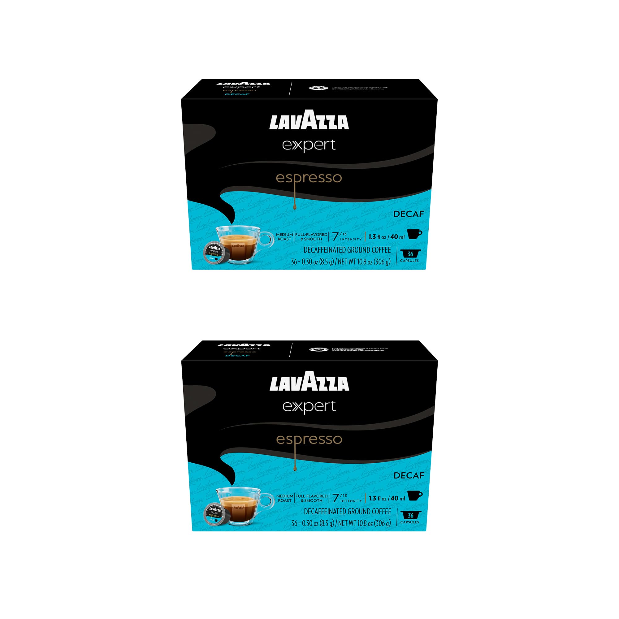 Lavazza Expert Espresso Decaf Capsules, Medium Roast, Arabica and Robusta Blend, Compatible with Lavazza Classy Machines (72 Capsules)