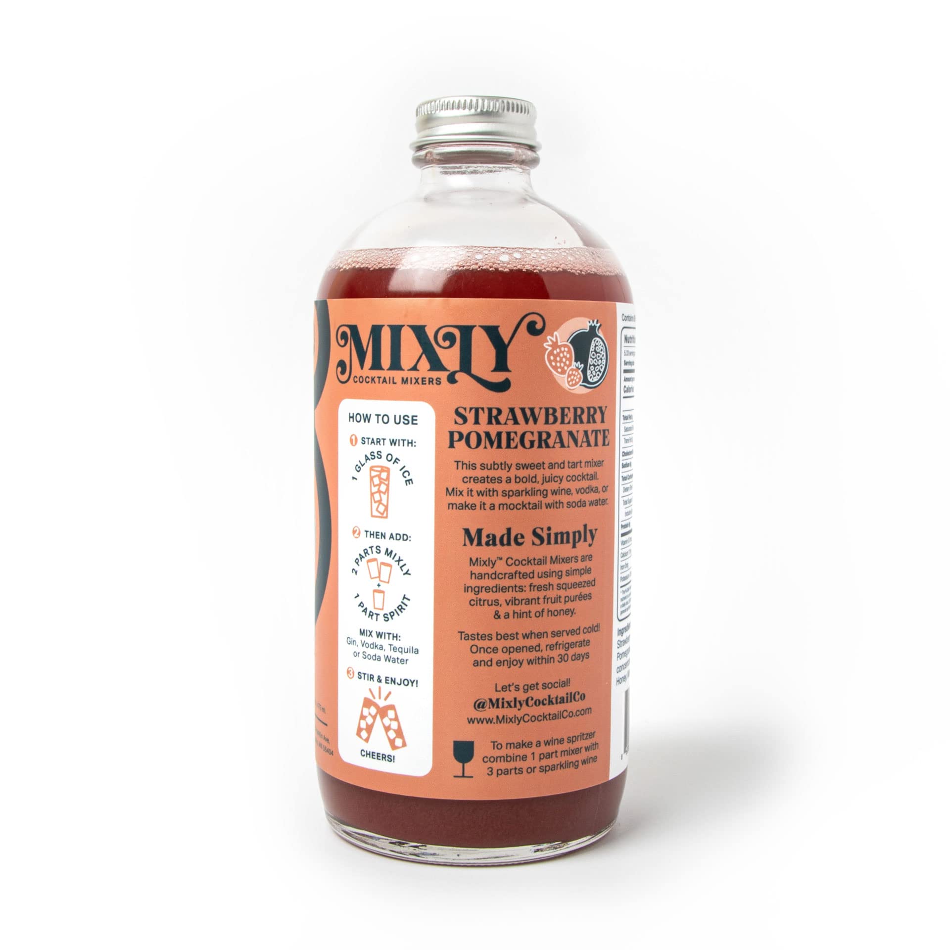 Mixly Strawberry Pomegranate Mixer, Made with Fresh Squeezed Juice, Ready to Drink, Use with Vodka, Tequilla, Soda Water, 16 oz.