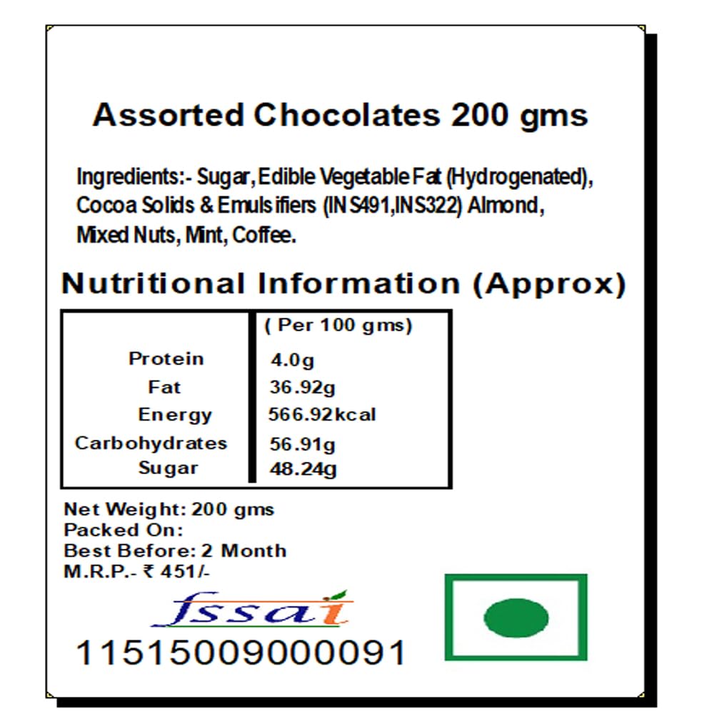 Jaiccha Ghasitaram Bhaidooj Gifts - Assorted Chocolates 200 GMS