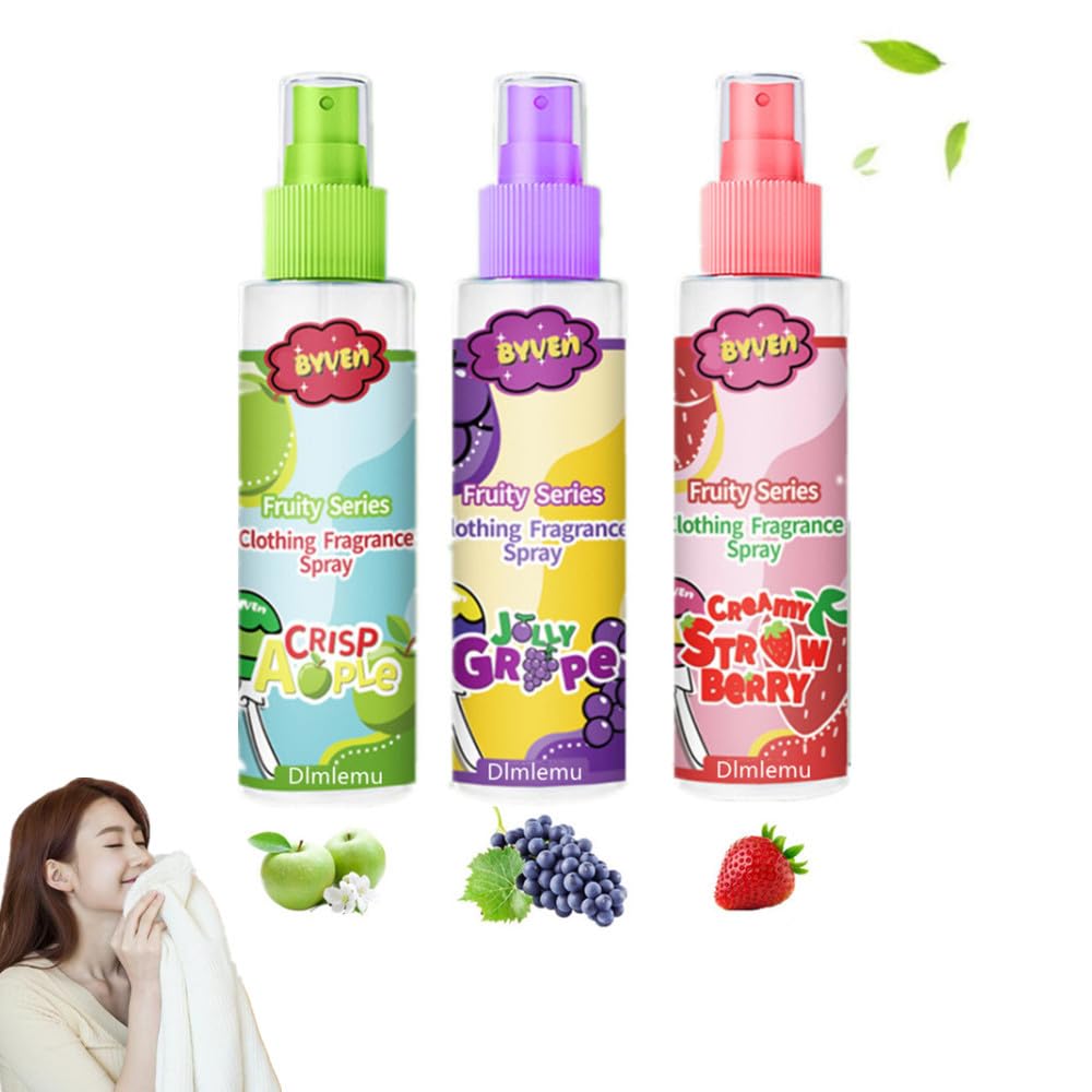 3 Pack Fabric Perfume, Linen & Pillow Clothes Spray, Natural Fruity Fragrance Apple, Grape, Strawberry Air Freshener, Long Lasting Fragrance Fabric