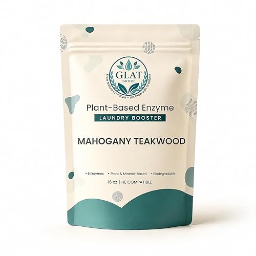 GLAT Group Enzyme Laundry Booster Powder - Mahogany Teakwood | Plant-Based, 6-Enzyme Blend for Maximum Stain & Odor Removal | Biodegradable, Boosts