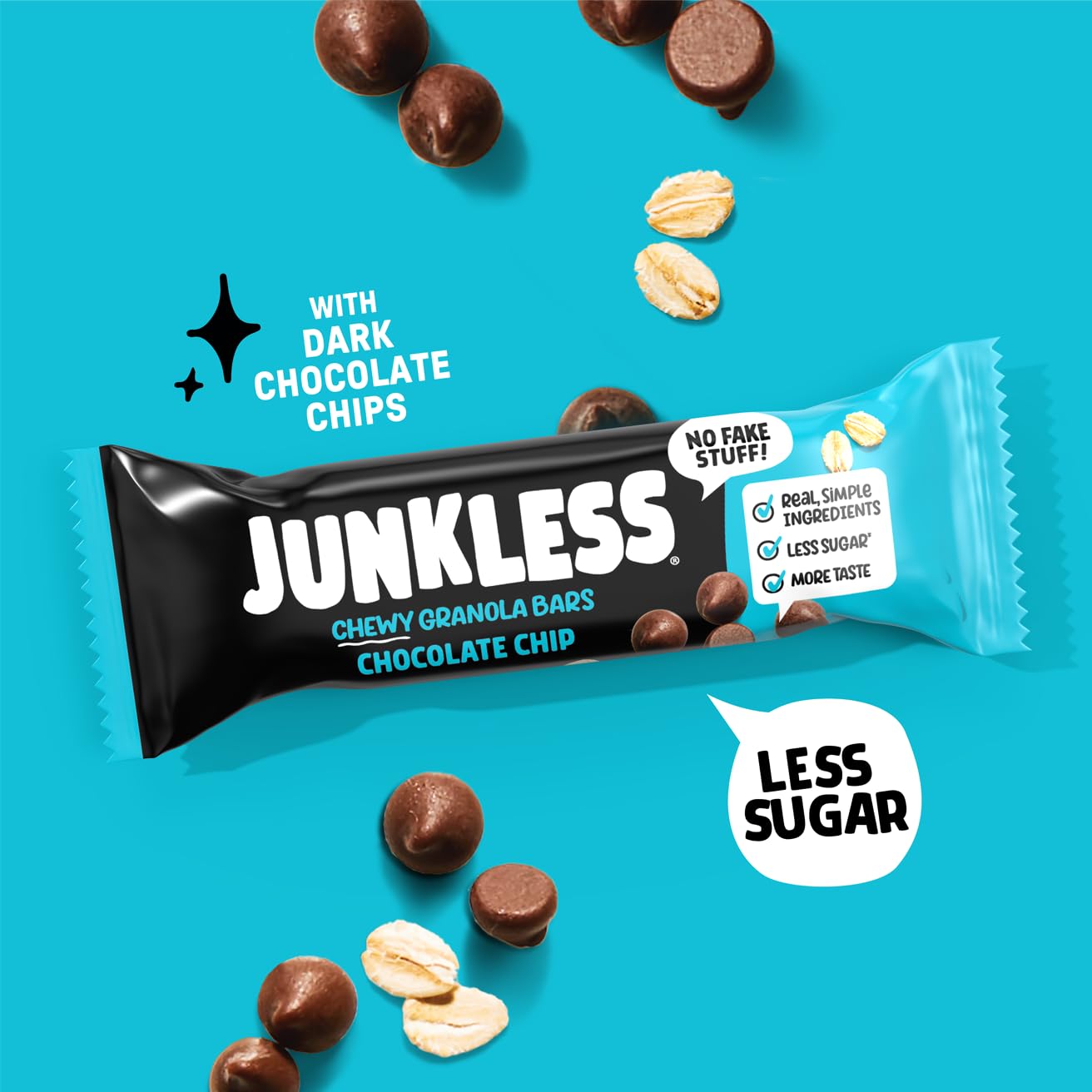JUNKLESS Chewy Granola Bars Twin Pack - Chocolate Chip & Double Chocolate (12 Pack) - Less Sugar, Non-GMO, Gluten-Free, Wholesome Snack Bars for Kids