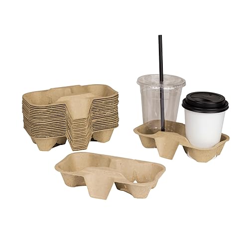 Karat Disposable Drink Carrier | 600 Pack | 2-Cup Molded Fiber Drink Carrier Tray (8-24 oz Cups) Sturdy, Easy to Carry for Business