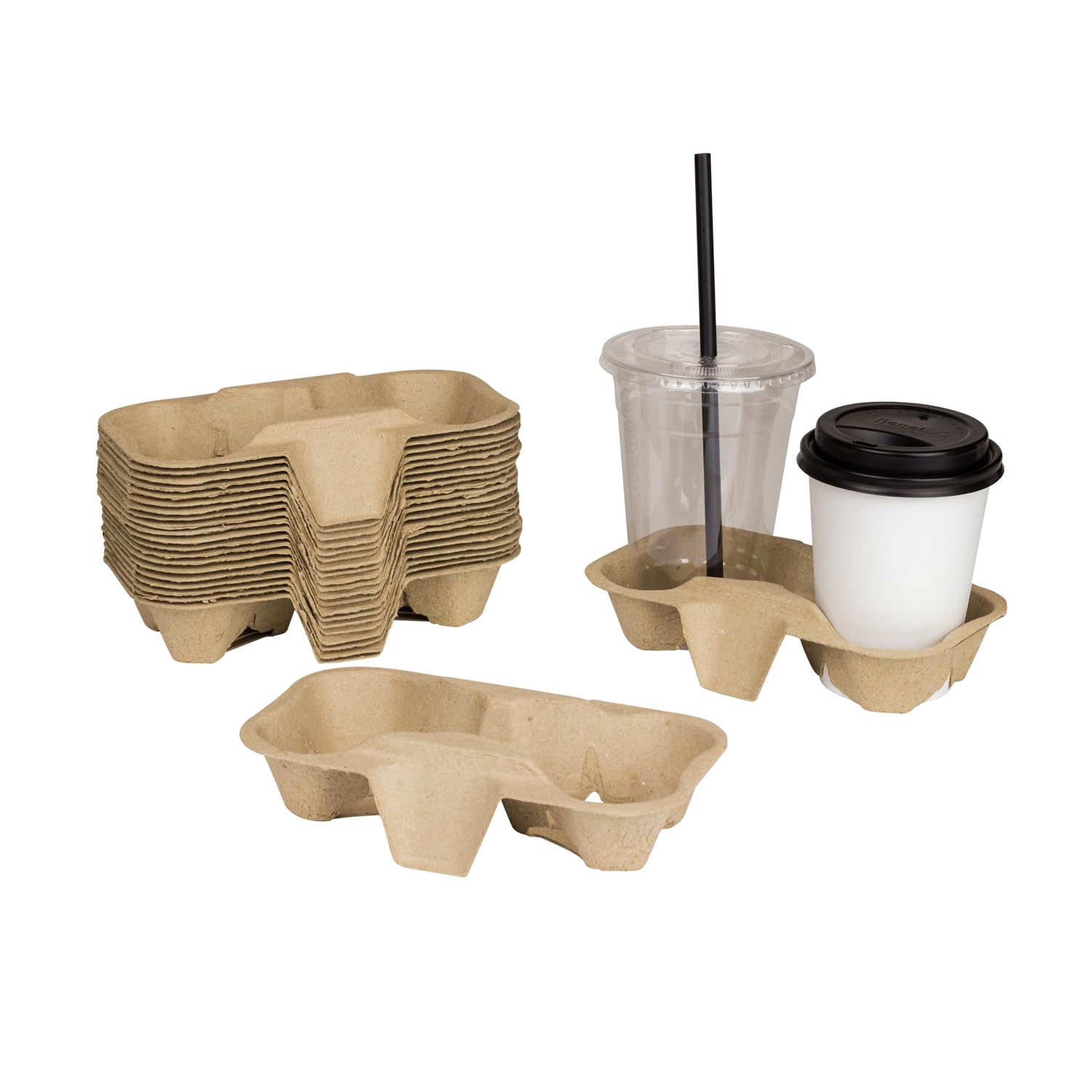 Karat Disposable Drink Carrier | 600 Pack | 2-Cup Molded Fiber Drink Carrier Tray (8-24 oz Cups) Sturdy, Easy to Carry for Business