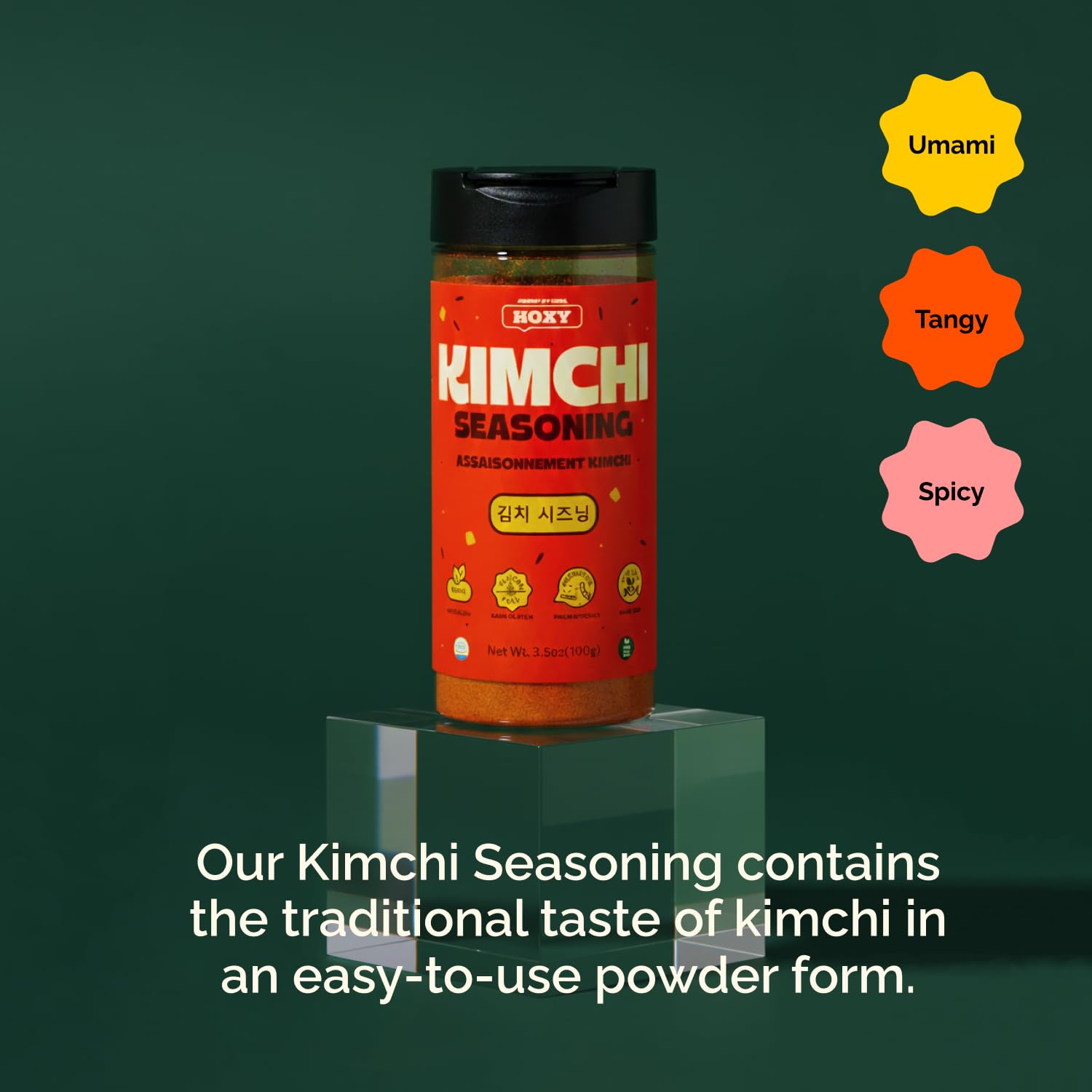 HOXY Journey of Korea Kimchi Seasoning Mix 3.5 oz - ORIGINAL Spicy Seasoning Mix, Rich in Probiotics, Vegan, Gluten Free, NON- GMO, BBQ Dry Rub