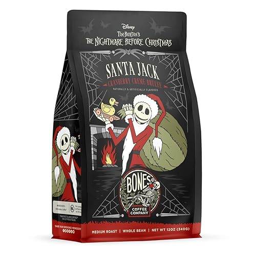 Bones Coffee Company The Nightmare Before Christmas Santa Jack Flavored Coffee Beans, Whole Bean Coffee Medium Roast Low Acid, Cranberry Creme Brulee