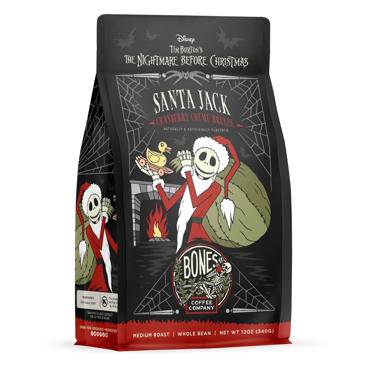 Bones Coffee Company The Nightmare Before Christmas Santa Jack Flavored Coffee Beans, Whole Bean Coffee Medium Roast Low Acid, Cranberry Creme Brulee