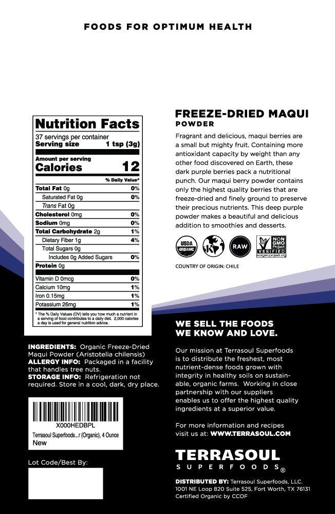 Terrasoul Superfoods Organic Maqui Berry Powder, 8 Oz (Pack of 2), Freeze-Dried, Antioxidant-Rich Superfood for Smoothies, Desserts, and Immune
