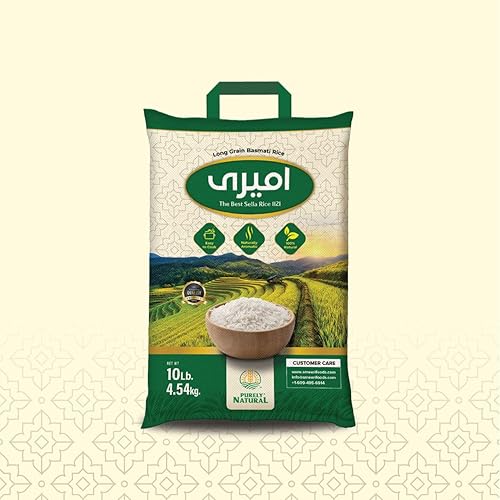 Ameeri Premium Sella Basmati Rice - Naturally Aged, Parboiled, Extra Long Grain, Aromatic & Fluffy | 10 LB Bag