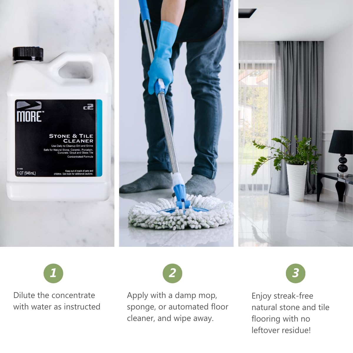 MORE - Stone & Tile Cleaner - Grout & Floor Cleaner for Natural Stone, Marble, Concrete, Ceramic, & Porcelain - Water-Based Grout Cleaner for Tile