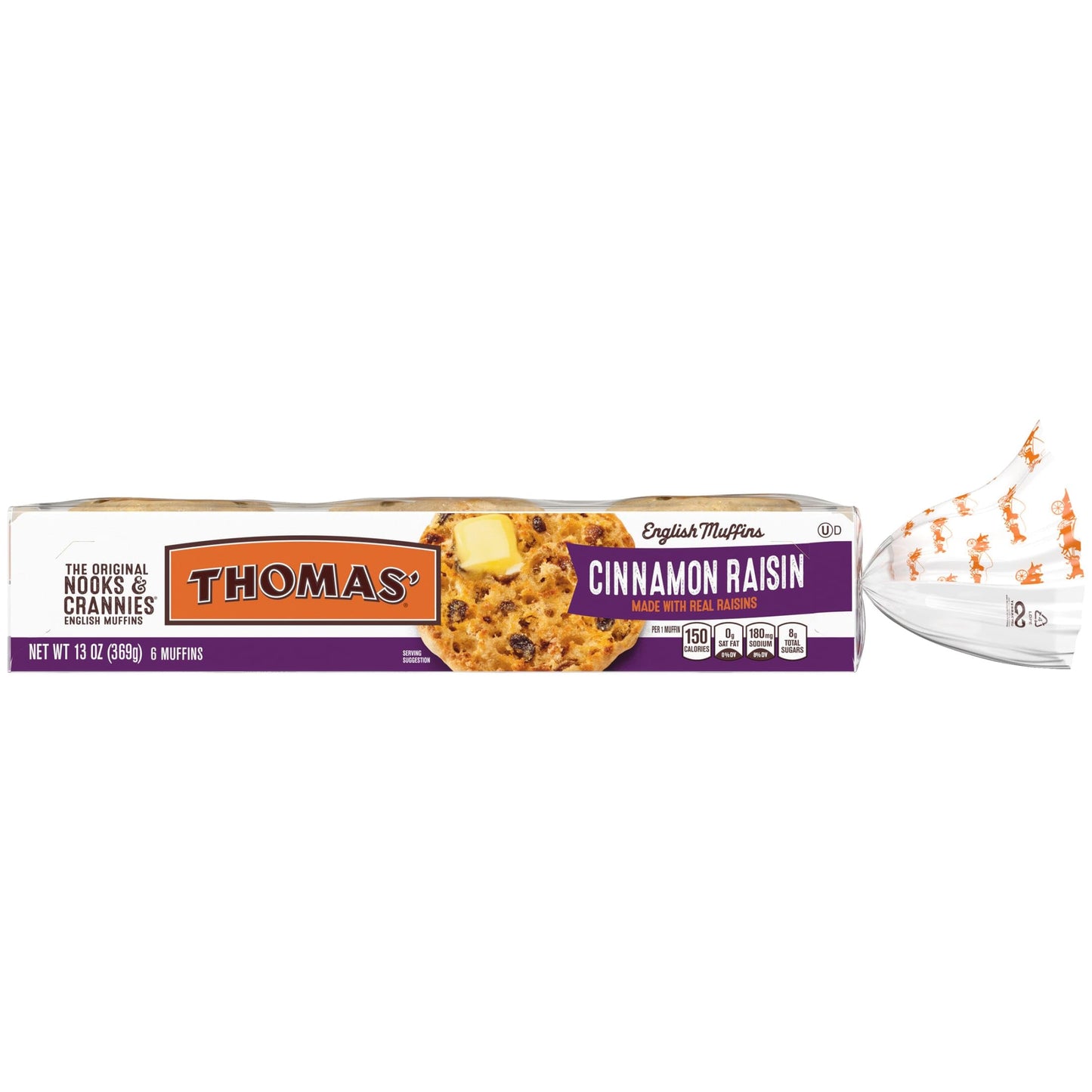 Thomas’ Cinnamon Raisin English Muffins, 6 Count, 13 Oz Package of English Muffins
