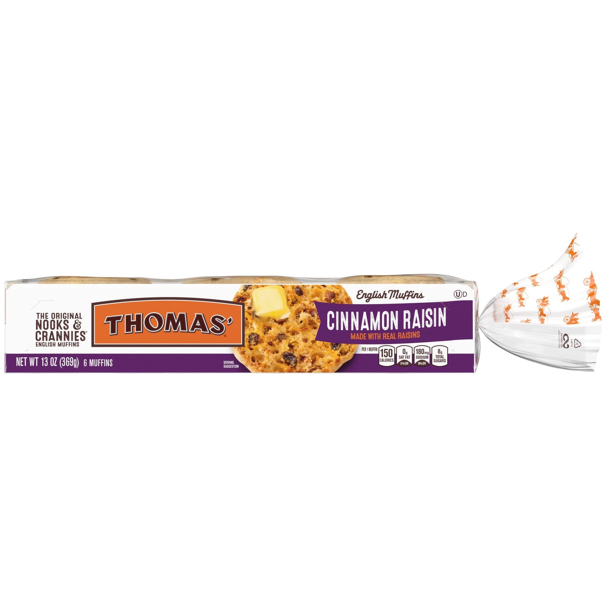 Thomas’ Cinnamon Raisin English Muffins, 6 Count, 13 Oz Package of English Muffins