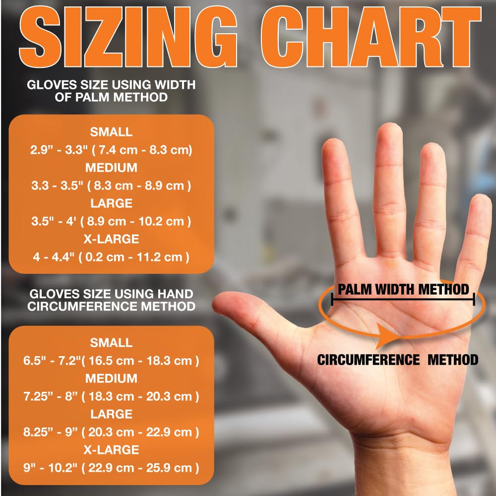LAUCO Heavy Duty 8-Mil Industrial Orange Nitrile Gloves with Raised Diamond Texture, Large, Latex Free, Powder Free, Pack of 100 (1 Box) 87285
