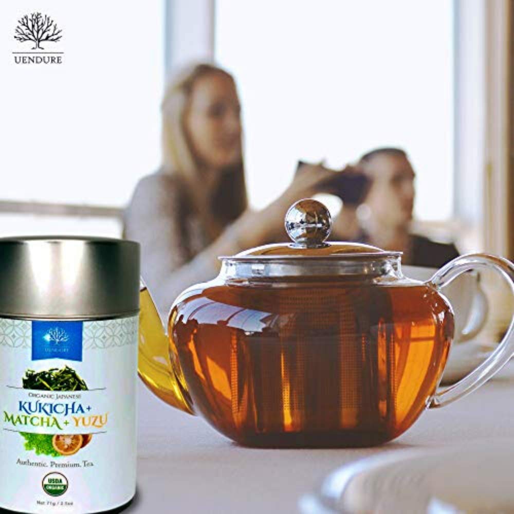 UEndure Japanese Green Tea USDA Certified Organic Kukicha with Matcha Infused with Yuzu, Perfect for Making Hot Tea or Iced Tea | Eco-Friendly Tin Can