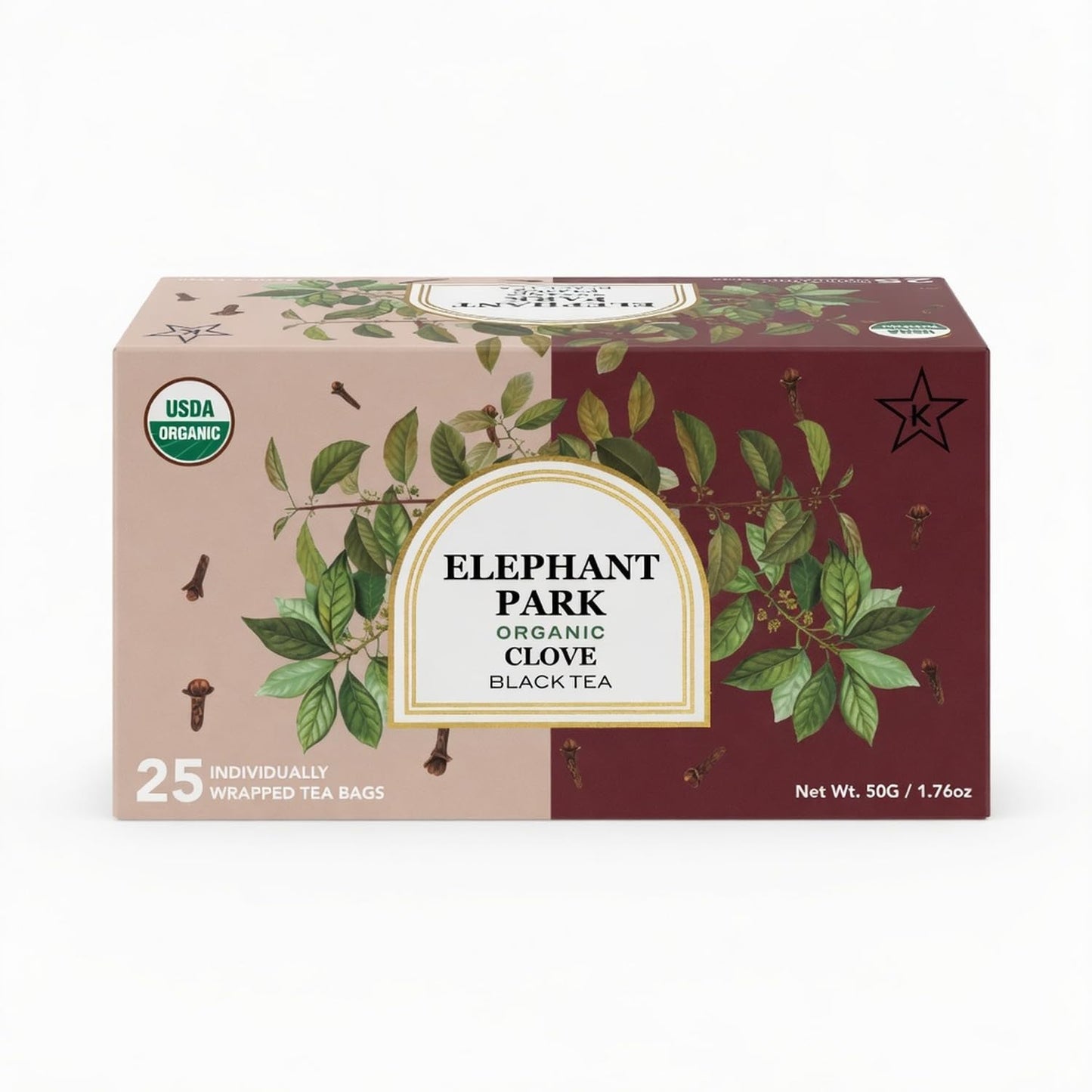 Elephant Park Premium Organic Single Origin Clove Black Ceylon Tea Bags 25 Count Individually Wrapped Herbal, All Natural Full Bodied Aromatic Flavor