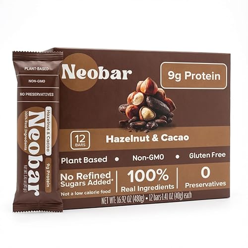NEOBAR 9g Plant-Based Protein Hazelnut & Cacao Fruit and Nut Bars - Vegan Snack Bars, Gluten Free Dairy Free Snacks, No Preservatives, No Refined