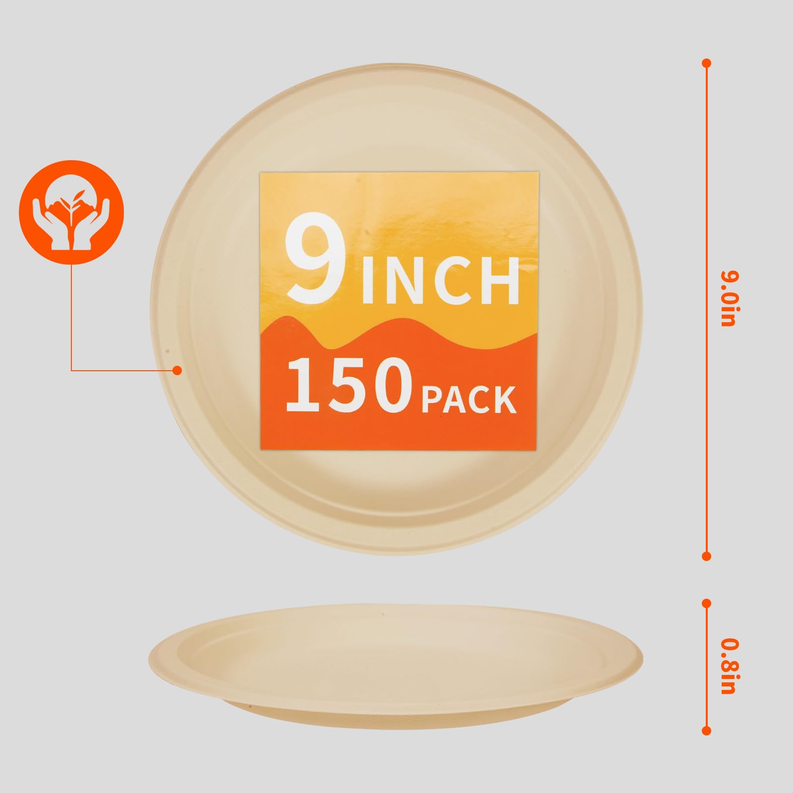 ZEARE Compostable Paper Plates 9 Inch - 100% Biodegradable, Heavy Duty Eco-Friendly Disposable Plates for Camping?Parties, Weddings, BBQ (150 Pack)