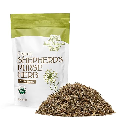 Halo Naturals Organic Shepherd's Purse Herb Cut & Sifted, 4 Ounces (Capsella bursa pastoris) USDA Certified | Resealable Pouch| Packaged in The USA