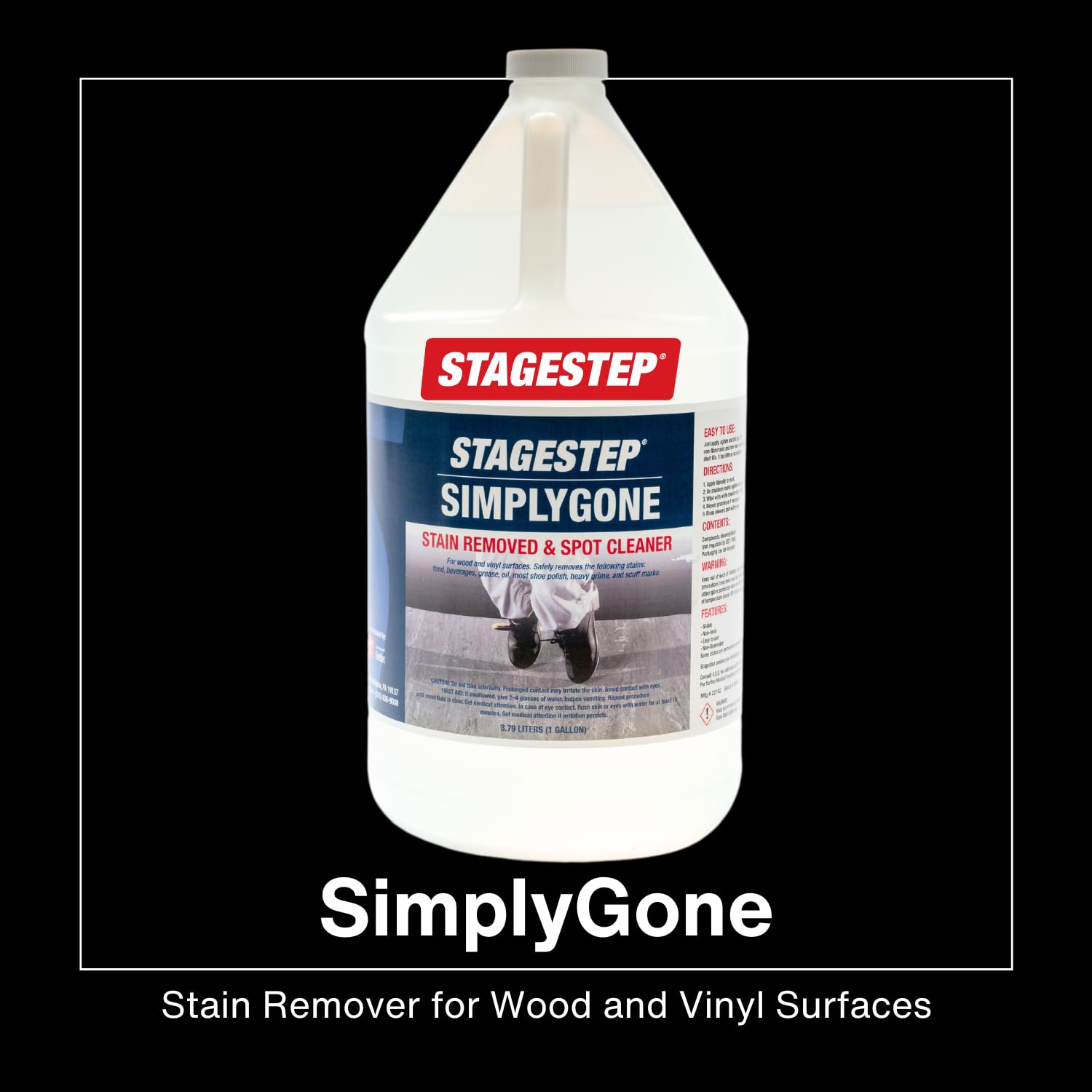 Stagestep Simply Gone Stain Remover for Wood and Vinyl Surfaces, Easy to Apply, Removes Stubborn marks of beverages, grease, oil, most shoe polish, 1