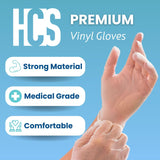 HCS Clear Vinyl Gloves - Medium Gloves Disposable, Latex-Free, Powder-Free - Vinyl Disposable Glove, Cooking, Food Prep, Cleaning - Medical Exam