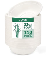 Dynta Paper Bowls 110 Pack 32oz Disposable Bowls, Heavy Duty Compostable Bowls, Eco-Friendly Biodegradable Bowl, Large Paper Bowls Bulk for Hot Soup