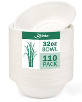 Dynta Paper Bowls 110 Pack 32oz Disposable Bowls, Heavy Duty Compostable Bowls, Eco-Friendly Biodegradable Bowl, Large Paper Bowls Bulk for Hot Soup
