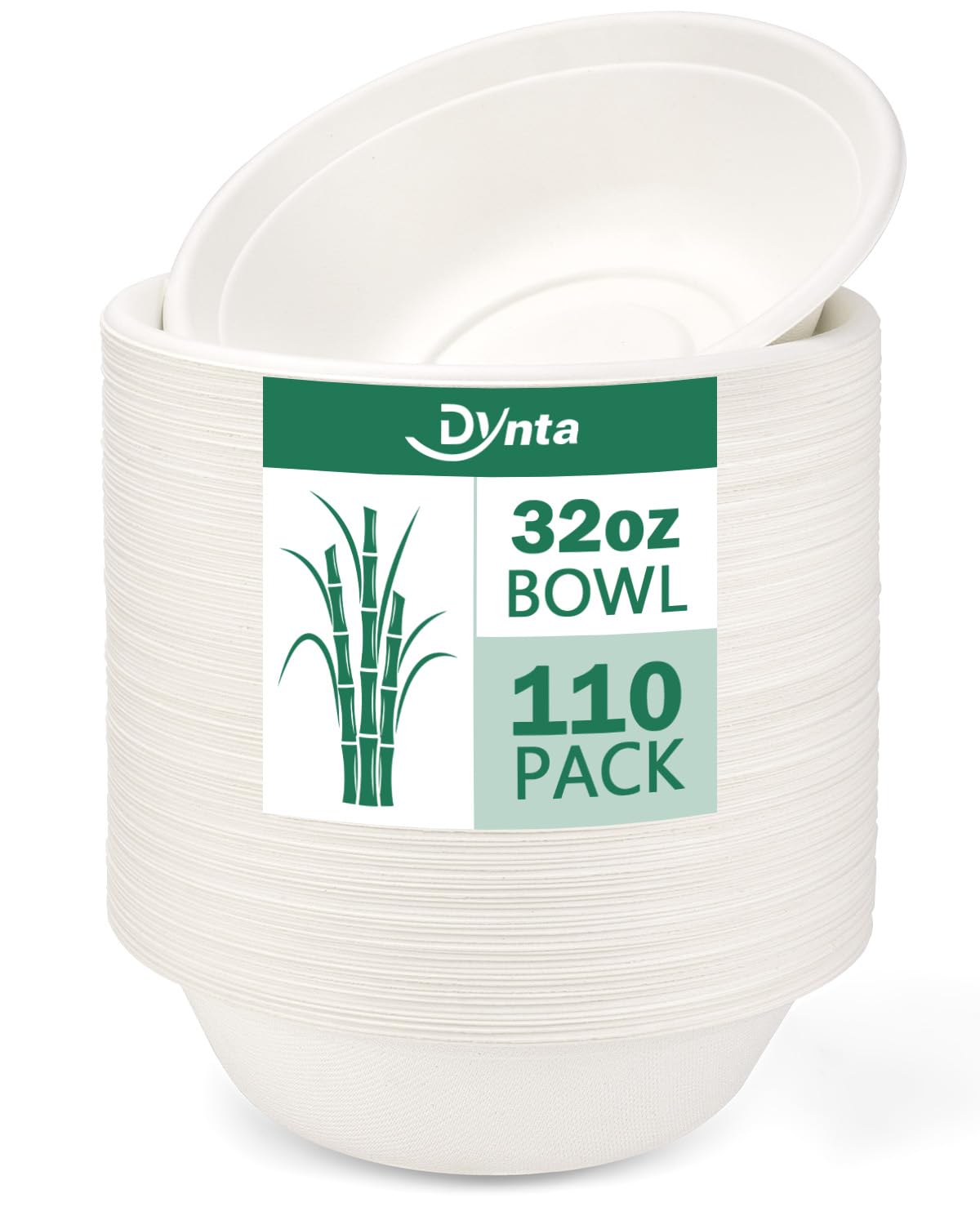 Dynta Paper Bowls 110 Pack 32oz Disposable Bowls, Heavy Duty Compostable Bowls, Eco-Friendly Biodegradable Bowl, Large Paper Bowls Bulk for Hot Soup