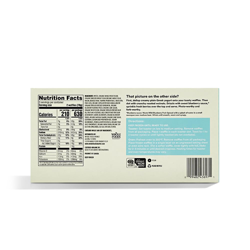 365 by Whole Foods Market, Organic Blueberry Waffles, 6 Pack, 7.4 oz