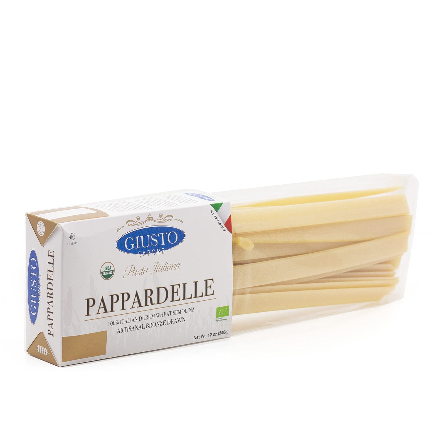 Giusto Sapore Imported Artisanal Pappardelle Italian Pasta, Organic Bronze Drawn, 340G