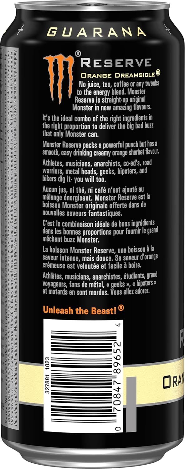 Monster Energy Reserve Orange Dreamsicle Energy Drink, with Caffeine, Taurine & Ginseng, 473 mL, 12 Pack