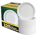 Bright Habits 10” Compostable Plates, 125-Pack | Biodegradable Sugarcane | Sturdy, Microwave-Safe Disposable Plates for Parties & Events