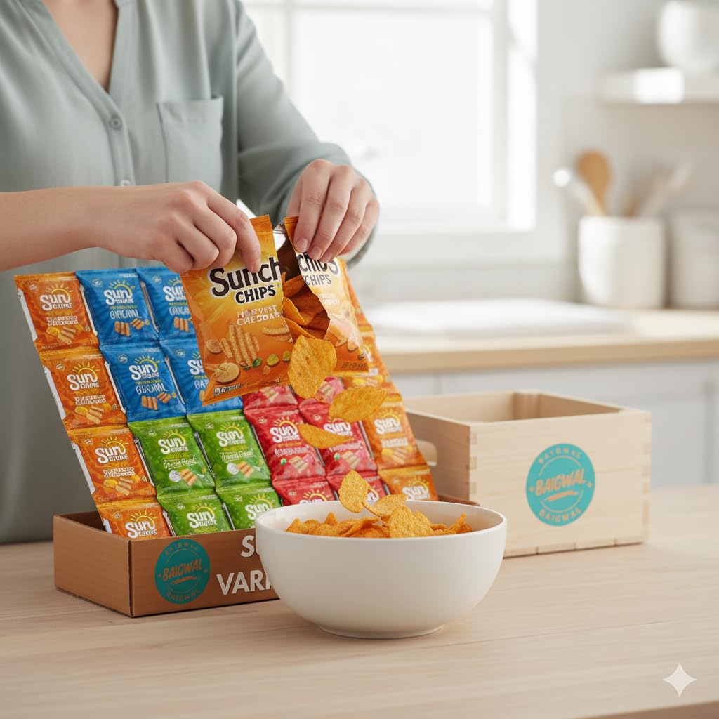 Sun-Chips Multigrain Variety Pack (30 Count) - 100% Whole Grain Chips with Harvest Cheddar, Garden Salsa, Original & French Onion - 1.5 oz Custom