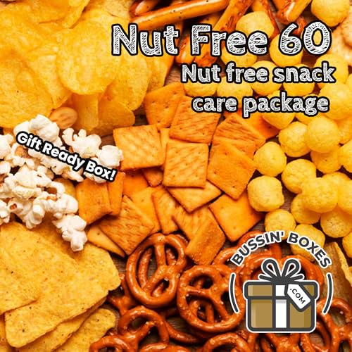Peanut Free and Nut Free Snack Box - 60 Count Bulk Pack of Individually Wrapped Allergy-Friendly Snacks - Assembled by Bussin Boxes