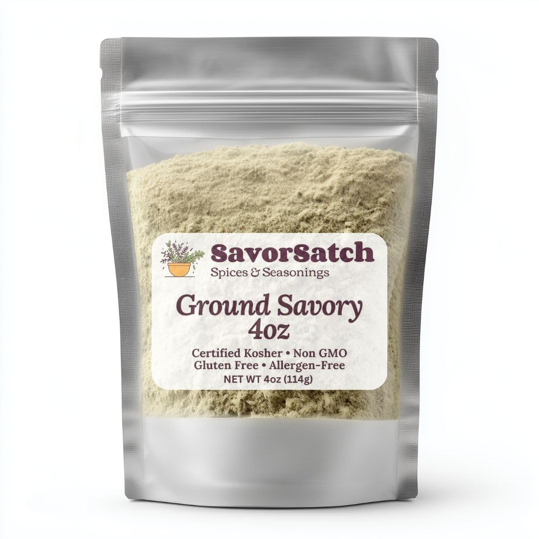 SavorSatch Ground Savory - 4 oz Resealable Stand-Up Pouch | Aromatic Culinary Herb for Cooking, Seasoning & Spice Blends